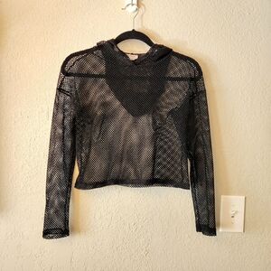 Smoke & Mirrors Free People Mesh Long-Sleeve Crop Hoodie